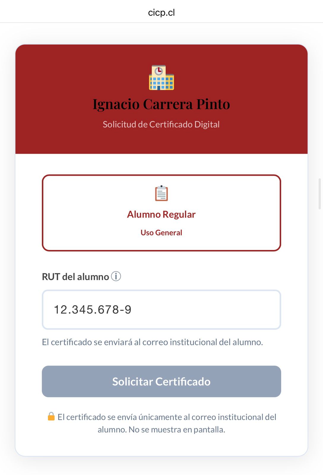 Obtener certificado de alumno regular